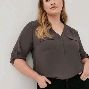 Torrid Harper Georgette Pullover 3/4 Sleeve Dark Grey